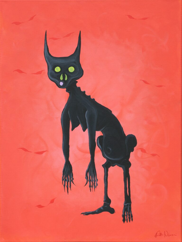 Acrylic painting of a devil who is sad and confused.